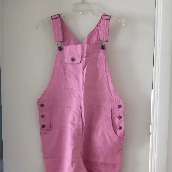pink linen overalls